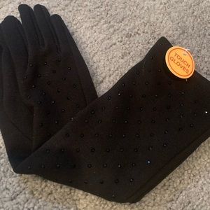 Elbow touch gloves black with stones brand new
